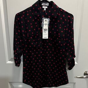 Express Black Blouse with Red Dots